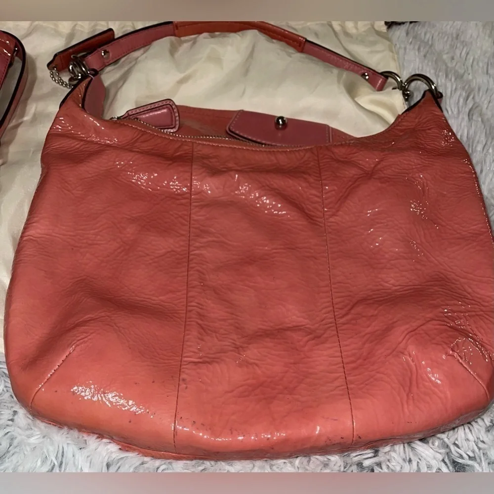 Authentic COACH Kristin Patent Leather Hobo HandBag 19299 Rose Pink w Dust Bag